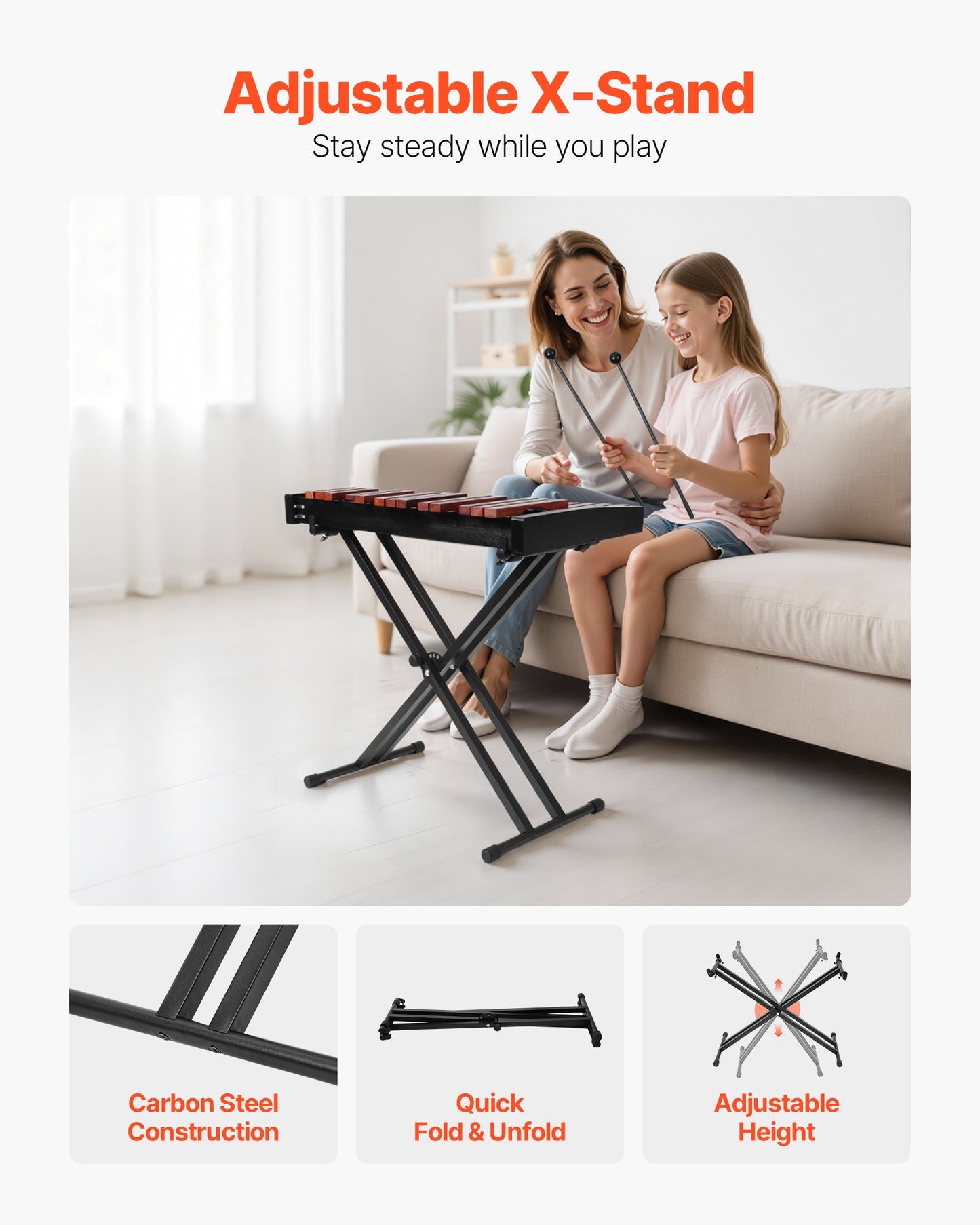 Glockenspiel Xylophone, 32 Notes, Wooden Professional Xylophone Percussion Instrument, with Height Adjustable Stand, 4 Mallets, Carrying Bag, Beginner Musical Instrument Kit for Adults and Kids