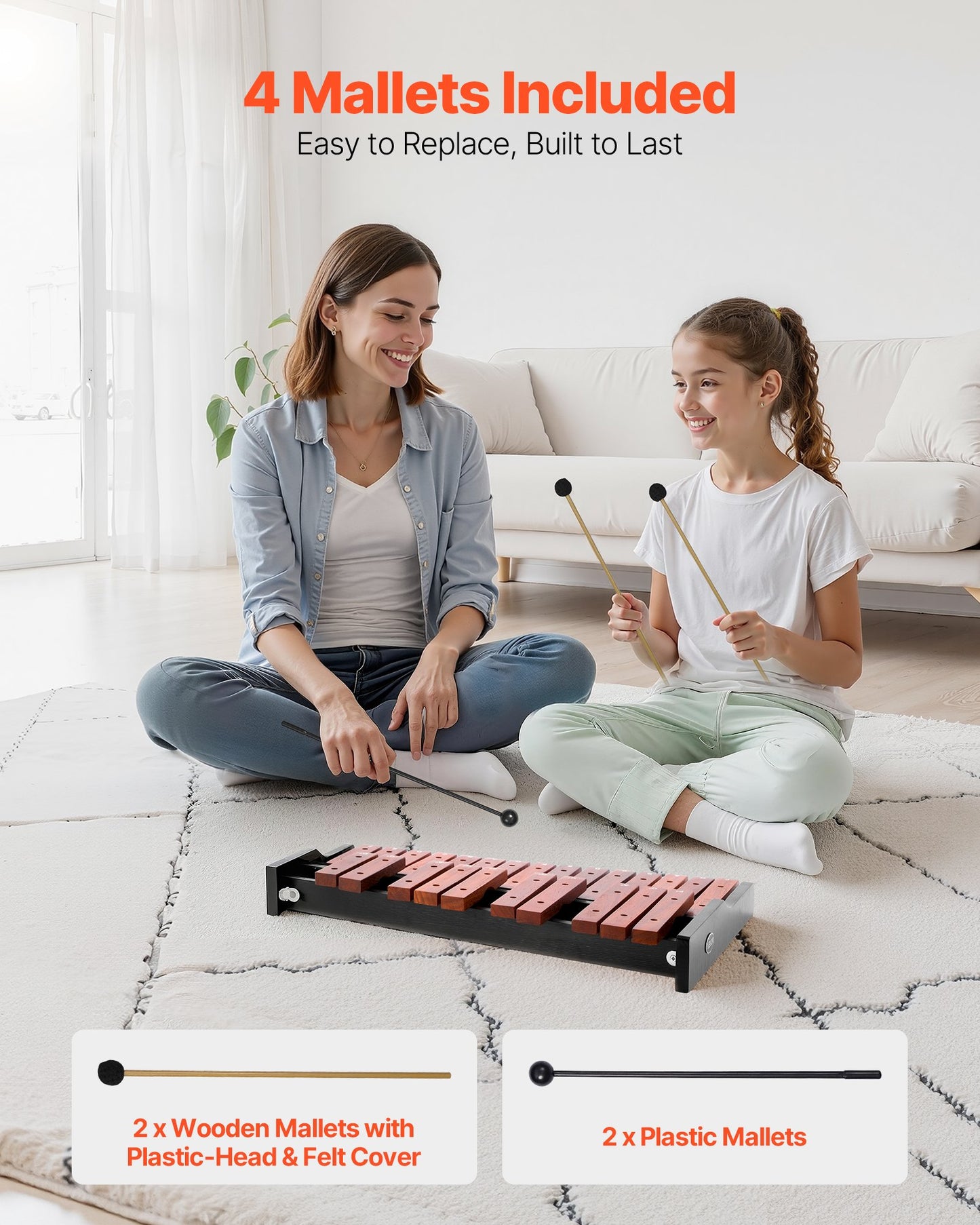 Glockenspiel Xylophone, 25 Notes, Wooden Professional Xylophone Percussion Instrument, with 4 Mallets, Carrying Bag, Beginner Glockenspiel Musical Instrument Kit for Adults and Kids Students
