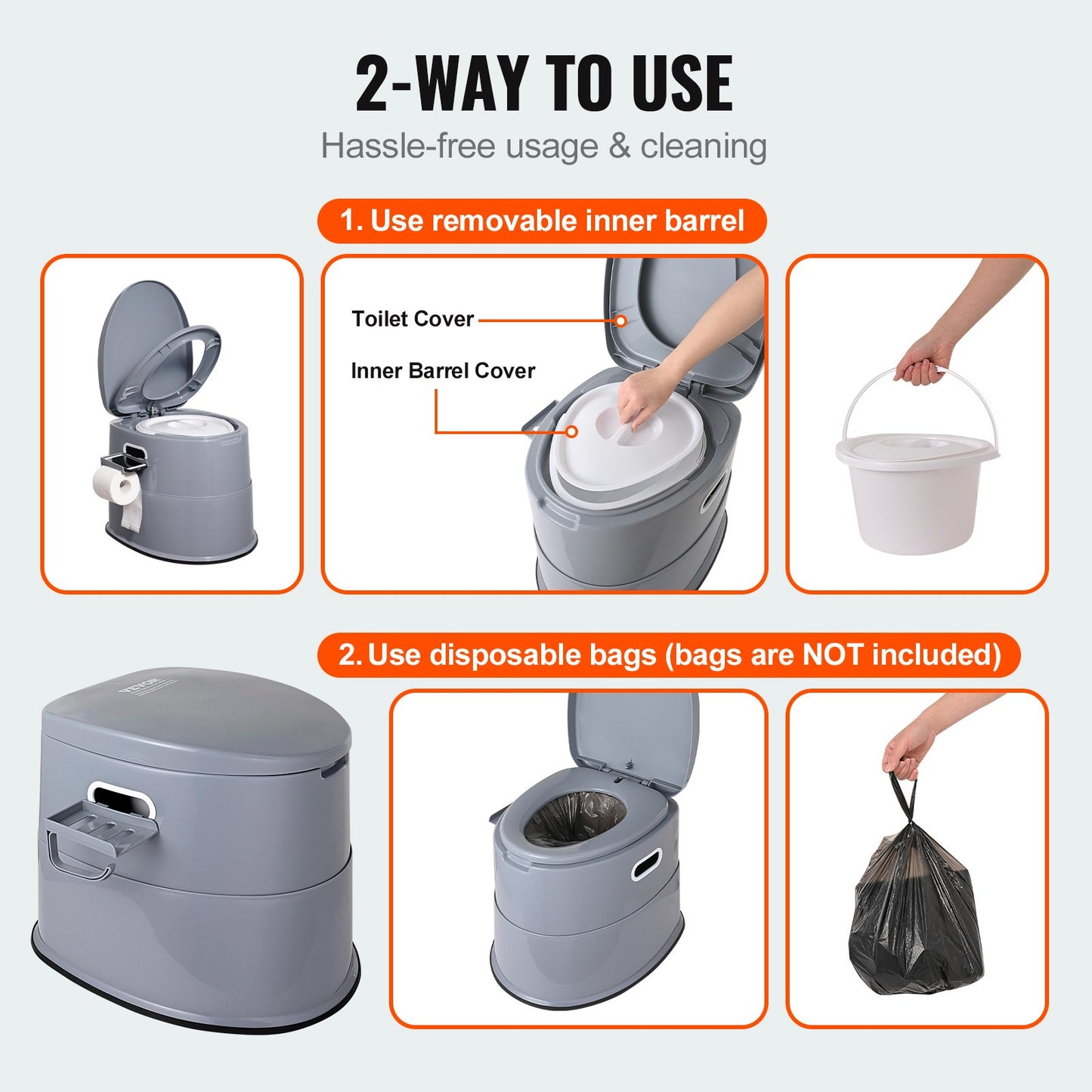 Portable Camping Toilet Inner Bucket with Lid Phone Shelf and Paper Holder
