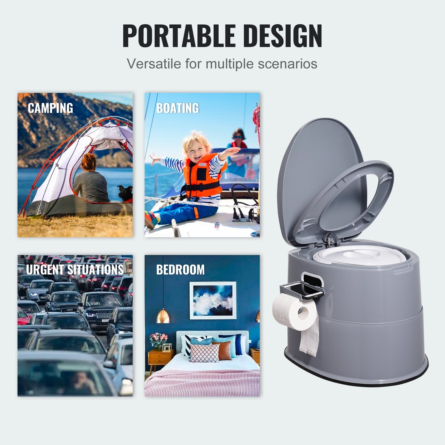 Portable Camping Toilet Inner Bucket with Lid Phone Shelf and Paper Holder