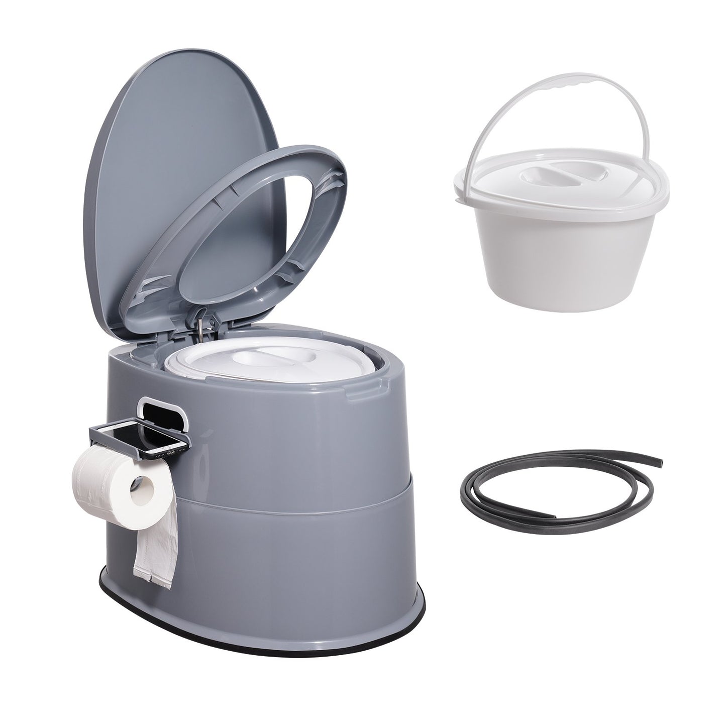 Portable Camping Toilet Inner Bucket with Lid Phone Shelf and Paper Holder