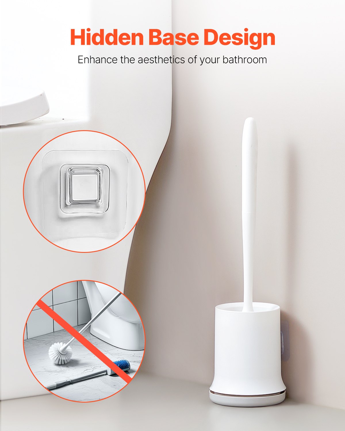 Toilet Brush and Holder Set, Toilet Bowl Brush and Holder with Comfortable PP Handle, Compact Bathroom Scrubber Cleaner, Deep Cleaning and Drip-Proof, for Bathroom, RV & Toilets (White & Grey)