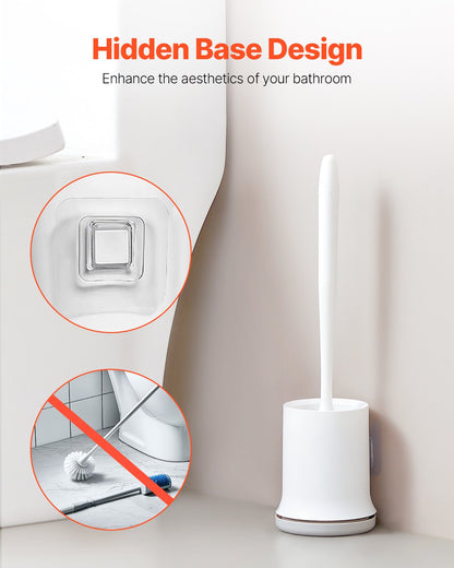 Toilet Brush and Holder Set, Toilet Bowl Brush and Holder with Comfortable PP Handle, Compact Bathroom Scrubber Cleaner, Deep Cleaning and Drip-Proof, for Bathroom, RV & Toilets (White & Grey)
