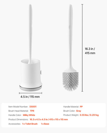 Toilet Brush and Holder Set, Toilet Bowl Brush and Holder with Comfortable PP Handle, Compact Bathroom Scrubber Cleaner, Deep Cleaning and Drip-Proof, for Bathroom, RV & Toilets (White & Grey)