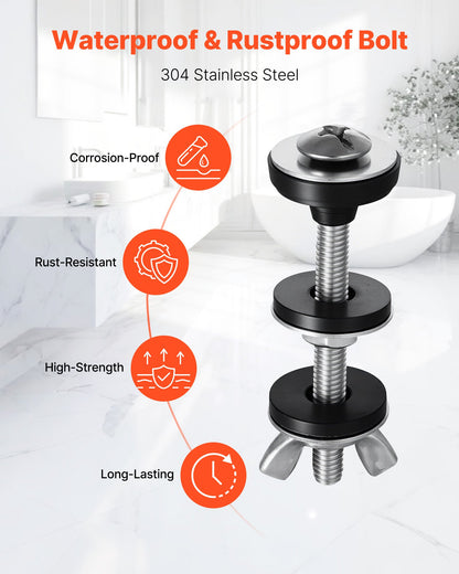 Universal Toilet Tank to Bowl Bolts Kit, 2PCS Metal Heavy Duty Toilet Tank Bolts, Stainless Steel Toilet Tank Screws Replacement Kit with Wing Nuts, Rubber Washers Gaskets, Toilet Repair Screw