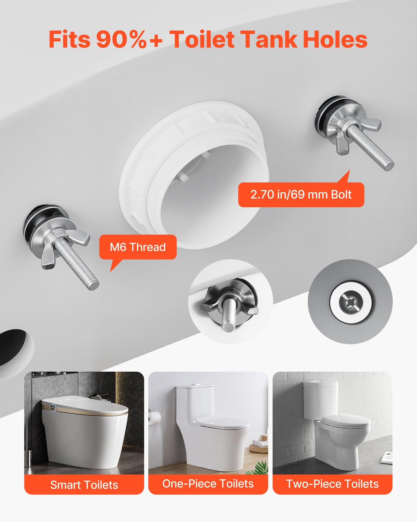 Universal Toilet Tank to Bowl Bolts Kit, 2PCS Metal Heavy Duty Toilet Tank Bolts, Stainless Steel Toilet Tank Screws Replacement Kit with Wing Nuts, Rubber Washers Gaskets, Toilet Repair Screw