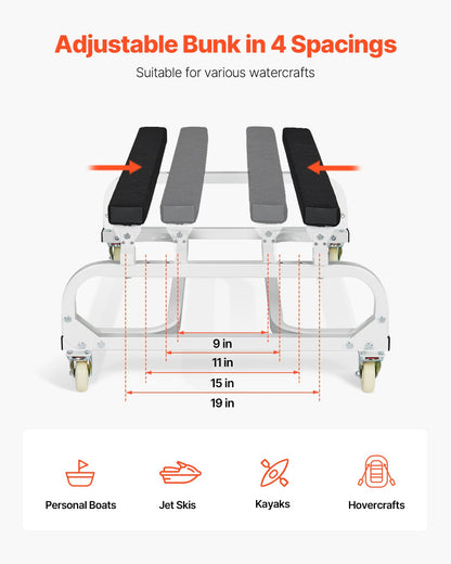 Watercraft PWC Dolly, 1000 lbs Load Capacity, Jet Ski Stand PWC Cart for Moving Watercraft, Adjustable Bunks with 4 Casters & 2 Brakes, Heavy-Duty Jet Ski Cart for Kayaks, Jet Skis, Speedboats