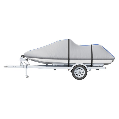Jetski-Abdeckung, 3200–3420 mm, schleppbare, wasserdichte PWC-Abdeckung, strapazierfähiges 600D Marine-PU-Oxford-Gewebe, UV-beständige Seadoo-Abdeckung mit Gurten, Schutz für Jetski, Grau+Blau
