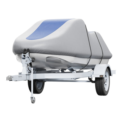 Jetski-Abdeckung, 3200–3420 mm, schleppbare, wasserdichte PWC-Abdeckung, strapazierfähiges 600D Marine-PU-Oxford-Gewebe, UV-beständige Seadoo-Abdeckung mit Gurten, Schutz für Jetski, Grau+Blau
