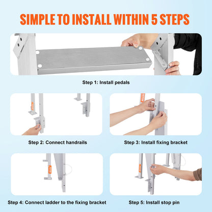 Aluminum Docking Ladder Folding Boat Docking Ladder 5 Steps with 350 Pound Load