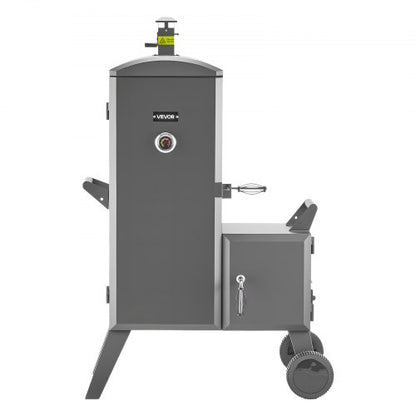 Charcoal Offset Smoker, Heavy-Duty Steel BBQ Offset Smoker with Side Firebox, Movable Outdoor Barbecue Smokers with 6 Adjustable Grates, Thermometer & Air Vents for Backyard Patio Party Cooking