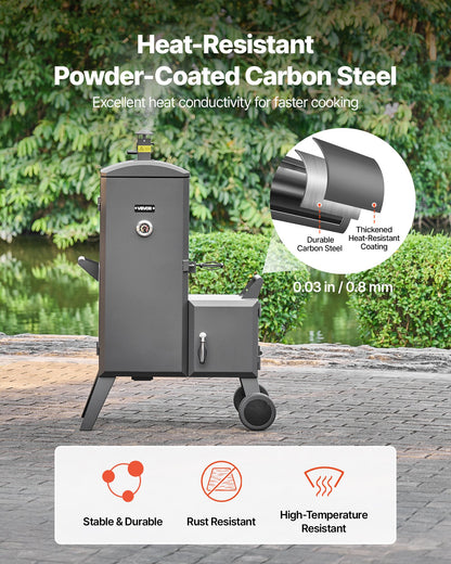 Charcoal Offset Smoker, Heavy-Duty Steel BBQ Offset Smoker with Side Firebox, Movable Outdoor Barbecue Smokers with 6 Adjustable Grates, Thermometer & Air Vents for Backyard Patio Party Cooking