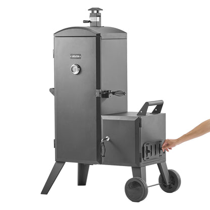 Charcoal Offset Smoker, Heavy-Duty Steel BBQ Offset Smoker with Side Firebox, Movable Outdoor Barbecue Smokers with 6 Adjustable Grates, Thermometer & Air Vents for Backyard Patio Party Cooking