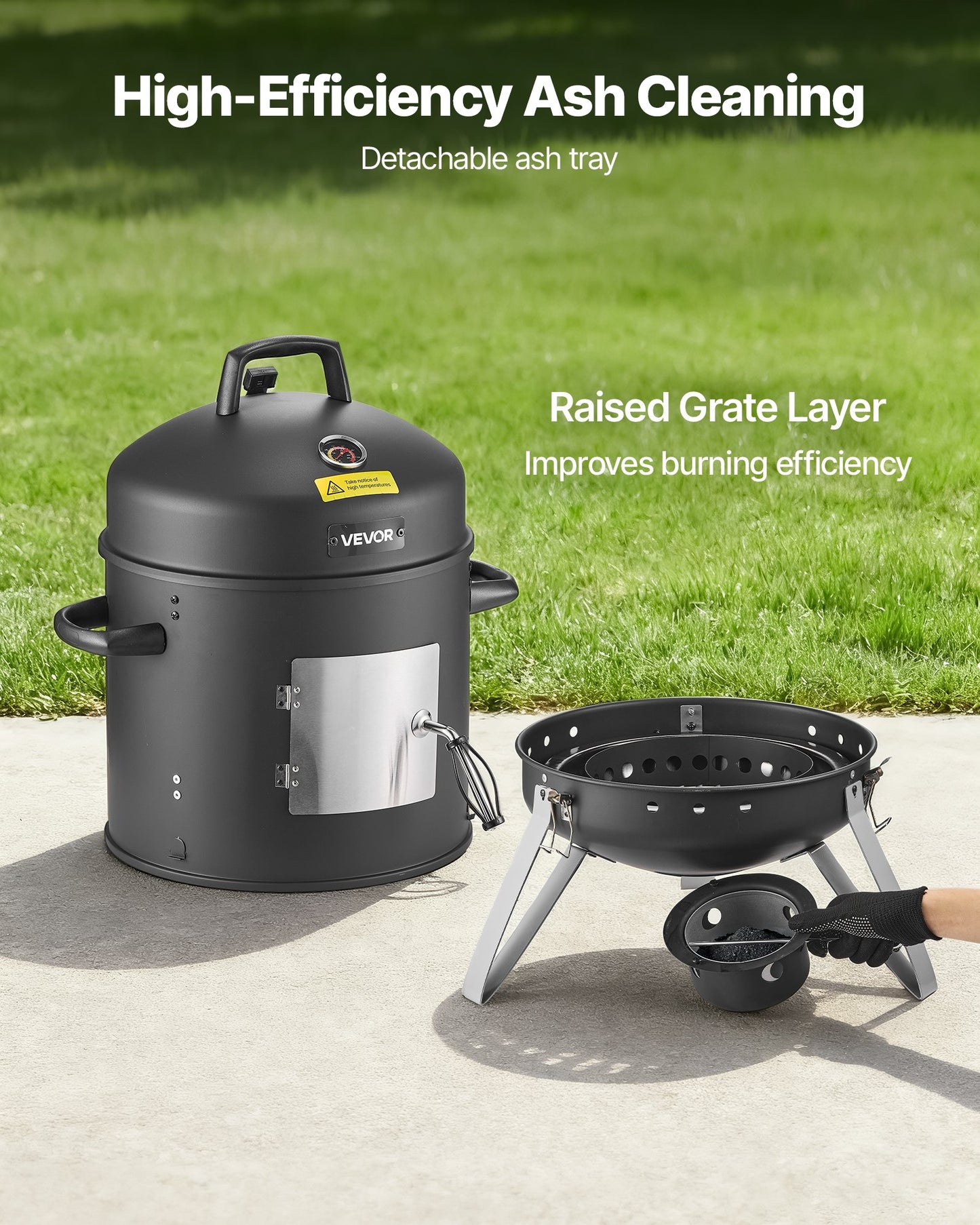 Charcoal Smoker, 16" Vertical Charcoal BBQ Grill, Coated Steel Barbecue Smoker with 2 Grilling Grates, Thermometer, Air Vents & Removable Ash Tray, Ideal for Backyard Patio Parties Cooking