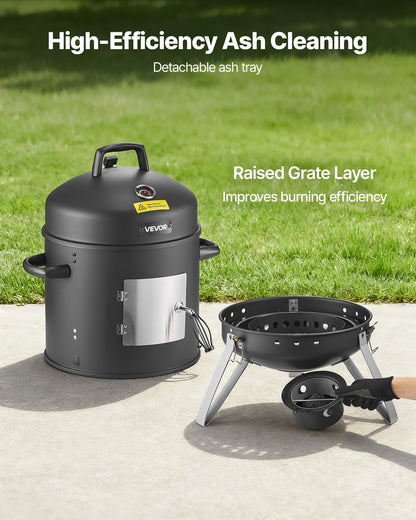 Charcoal Smoker, 16" Vertical Charcoal BBQ Grill, Coated Steel Barbecue Smoker with 2 Grilling Grates, Thermometer, Air Vents & Removable Ash Tray, Ideal for Backyard Patio Parties Cooking