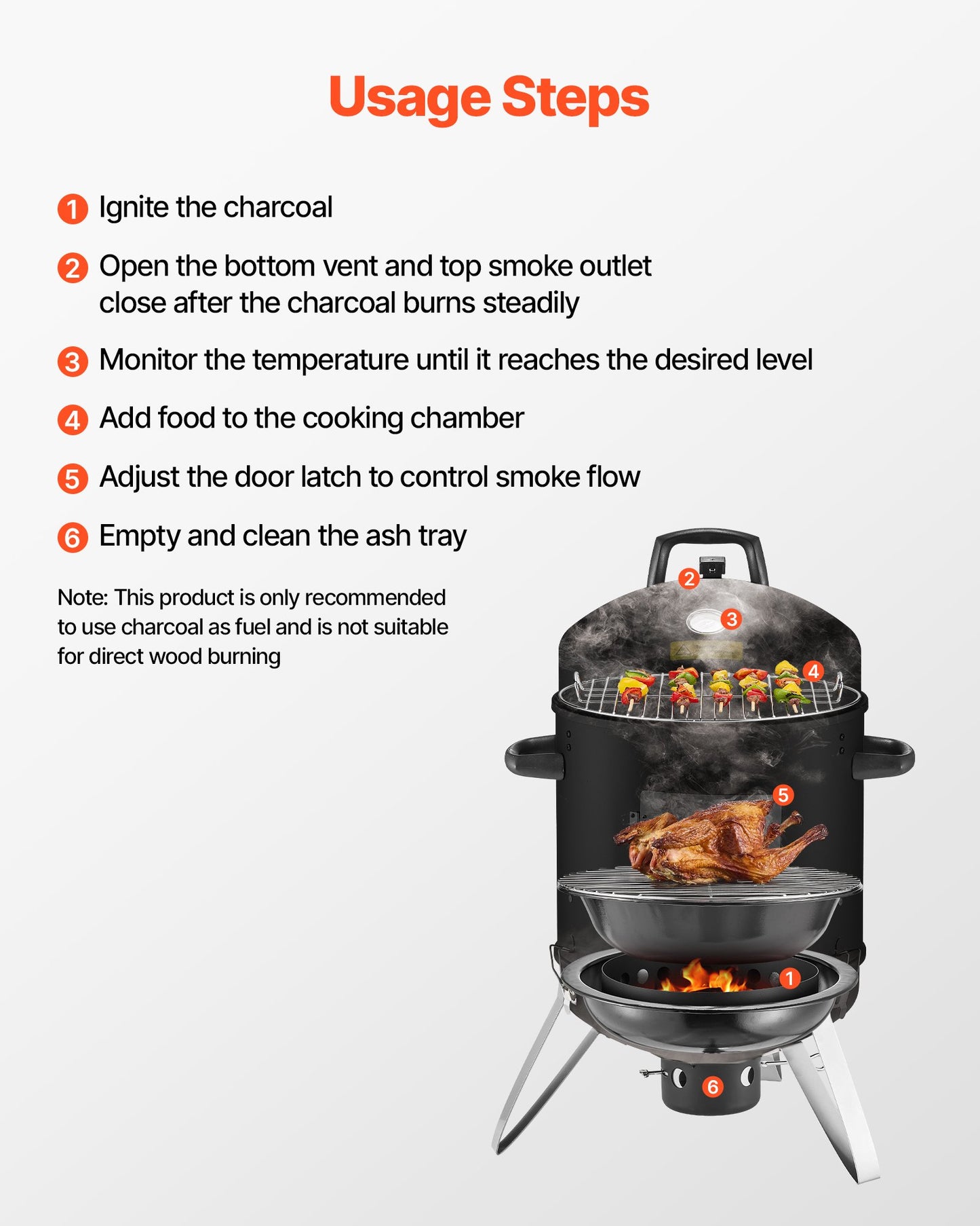 Charcoal Smoker, 16" Vertical Charcoal BBQ Grill, Coated Steel Barbecue Smoker with 2 Grilling Grates, Thermometer, Air Vents & Removable Ash Tray, Ideal for Backyard Patio Parties Cooking