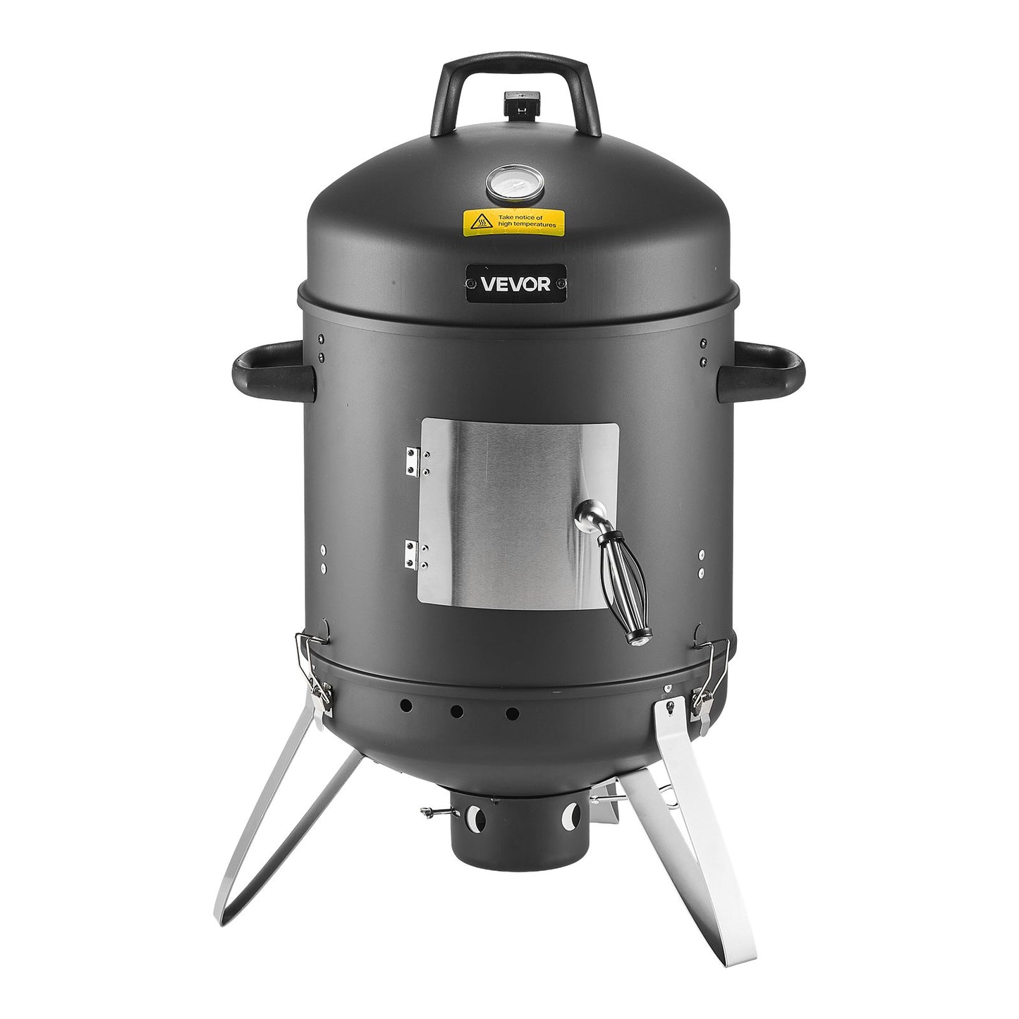 Charcoal Smoker, 16" Vertical Charcoal BBQ Grill, Coated Steel Barbecue Smoker with 2 Grilling Grates, Thermometer, Air Vents & Removable Ash Tray, Ideal for Backyard Patio Parties Cooking
