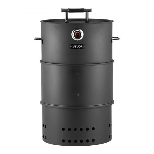 Charcoal Smoker Grill, 18.5" Barrel Charcoal BBQ Smoker, Coated Steel Outdoor Barbecue Grill with 2 Grilling Grates, 1 Hanging Rod, 6 Hooks & Thermometer, Ideal for Party Backyard Patio Cooking
