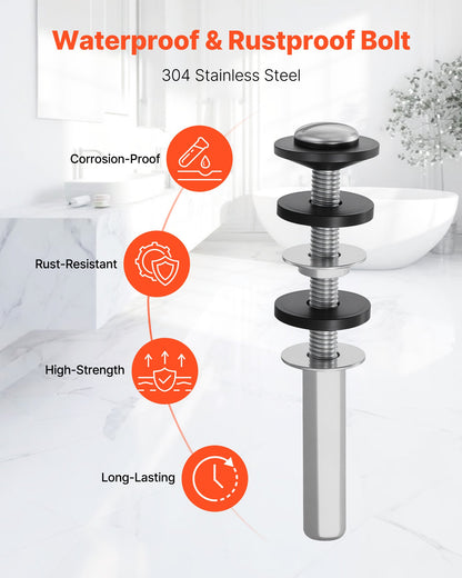 Universal Toilet Seat Bolts Kit, 2PCS Metal Heavy Duty Toilet Tank Bolts, Stainless Steel Toilet Seat Screws Replacement Kit with Long Downlock Nuts, Rubber Washers Gaskets, Toilet Repair Screw