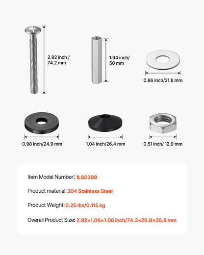 Universal Toilet Seat Bolts Kit, 2PCS Metal Heavy Duty Toilet Tank Bolts, Stainless Steel Toilet Seat Screws Replacement Kit with Long Downlock Nuts, Rubber Washers Gaskets, Toilet Repair Screw
