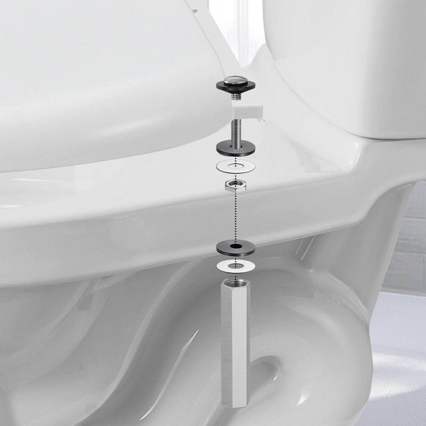 Universal Toilet Seat Bolts Kit, 2PCS Metal Heavy Duty Toilet Tank Bolts, Stainless Steel Toilet Seat Screws Replacement Kit with Long Downlock Nuts, Rubber Washers Gaskets, Toilet Repair Screw