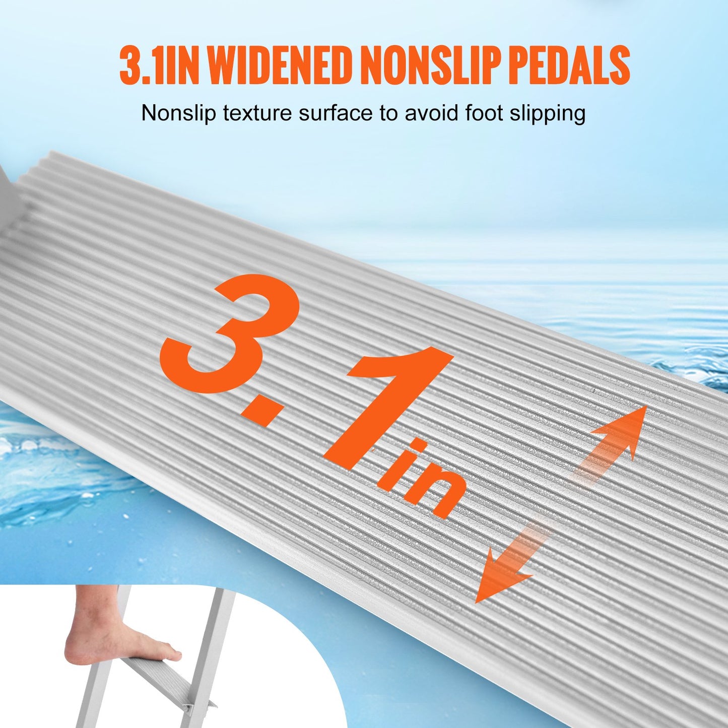 Dock Ladder, Removable 3 Steps, 500 lbs Load Capacity, Aluminum Alloy Pontoon Boat Ladder with 3.1'' Wide Step & Nonslip Rubber Mat, Easy to Install for Ship/Lake/Pool/Marine Boarding