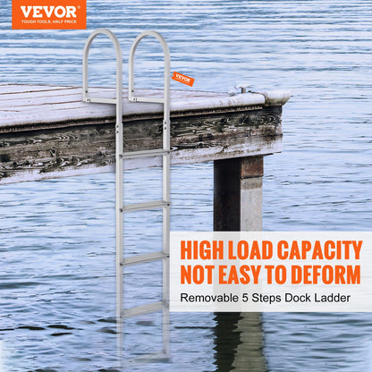 Dock Ladder, Detachable 5 Steps, 500 lbs Load Capacity, Aluminum Alloy Pontoon Boat Ladder with 3.1 Inch Wide Steps &amp; Non-Slip Rubber Mat, Easy to Install for Boat/Lake/Pool/Marine Boarding