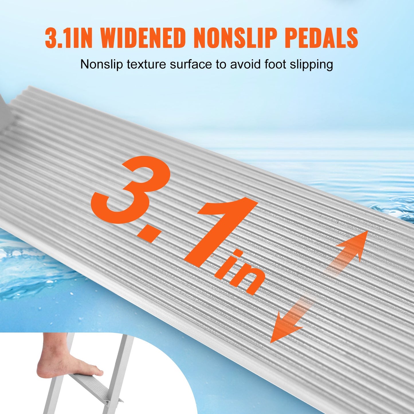 Dock Ladder, Removable 5 Steps, 500 lbs Load Capacity, Aluminum Alloy Pontoon Boat Ladder with 3.1'' Wide Step & Nonslip Rubber Mat, Easy to Install for Ship/Lake/Pool/Marine Boarding