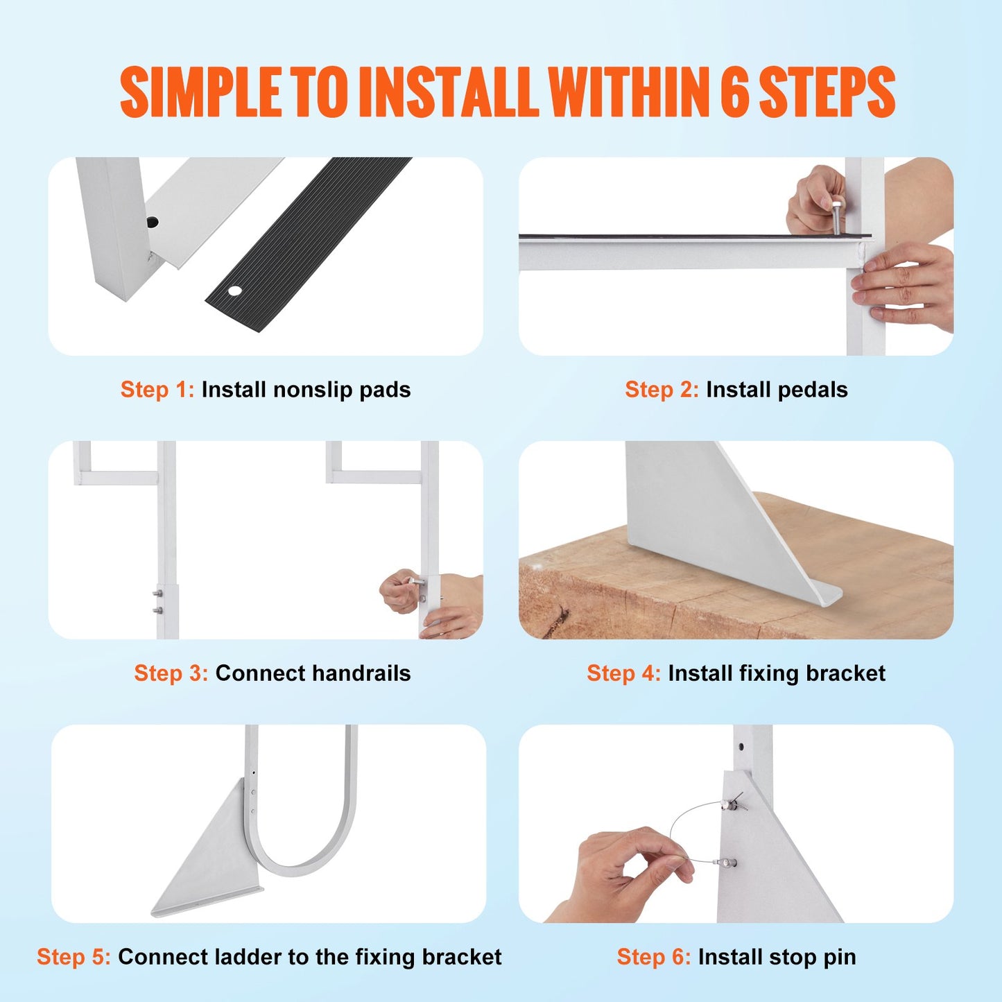 Anlegeleiter, klappbar, 3 Stufen, Tragkraft 158 kg, Ponton-Bootsleiter aus Aluminiumlegierung mit 5,1 cm breiten Stufen und rutschfester Gummimatte, einfach zu installieren für das Einsteigen in Boote/Seen/Pools/Meere