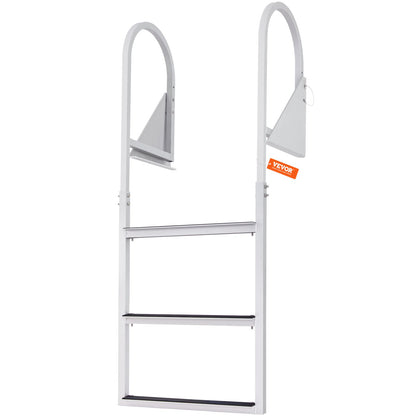 Anlegeleiter, klappbar, 3 Stufen, Tragkraft 158 kg, Ponton-Bootsleiter aus Aluminiumlegierung mit 5,1 cm breiten Stufen und rutschfester Gummimatte, einfach zu installieren für das Einsteigen in Boote/Seen/Pools/Meere