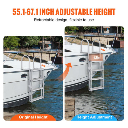 Aluminum Dock Ladder Boat Dock Ladder 55.1-67.1in Height Adjustable 4 Steps