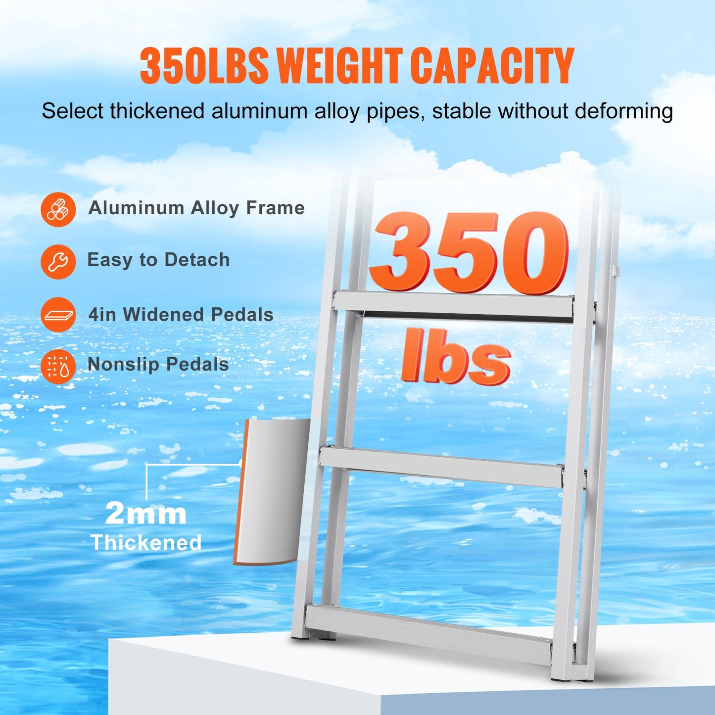 Aluminum Dock Ladder Boat Dock Ladder 55.1-67.1in Height Adjustable 4 Steps