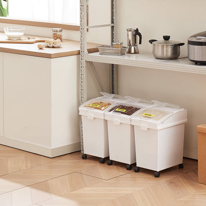 Rice Storage Container, 6.6Gallon/25L x3 Capacity Large Dog Food Dispenser Bin, Kitchen Ingredient Grain Cereal Flour Bin, Pet food Containers with Wheels, 3 Scoops, and Airtight Lid, 3 Pack