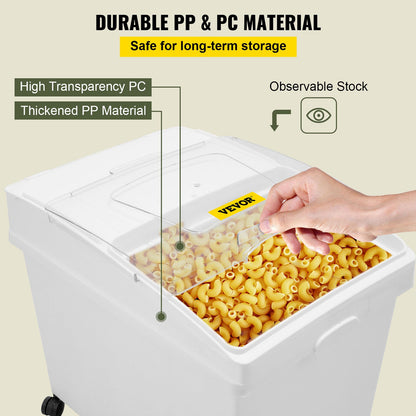 Zutatenbehälter, 8,8 Gallonen Fassungsvermögen, Vorratsbehälter für Zutaten, Mehlbehälter aus PP-Material auf Rädern, weißer Regal-Zutatenbehälter mit Schaufel und Schiebedeckel, gewerbliche Vorratsbehälter, 3 Stück/Set