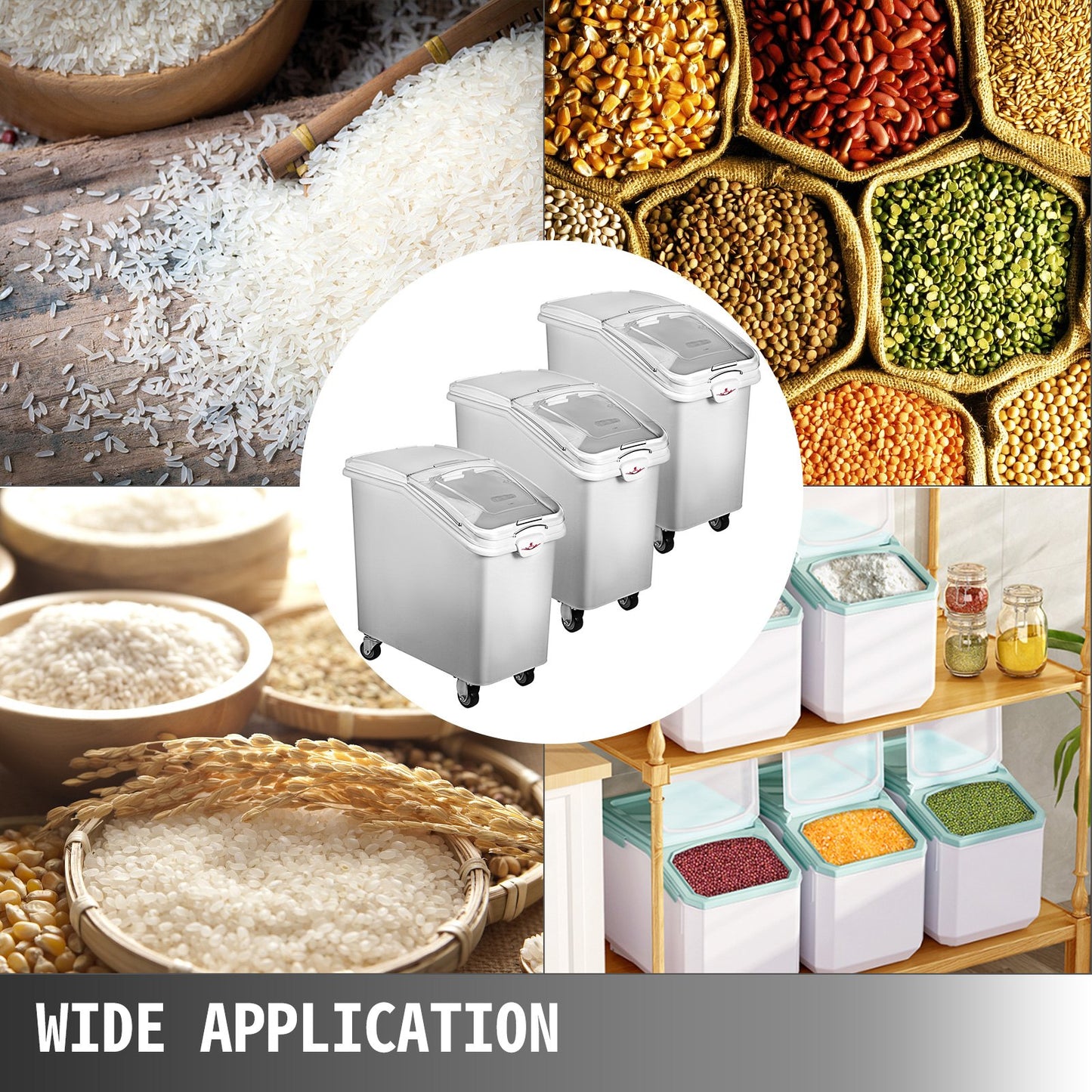 3 Pack Dry Ingredient 21 Gallon Storage Bin Caster Commercial Restaurant Kitchen