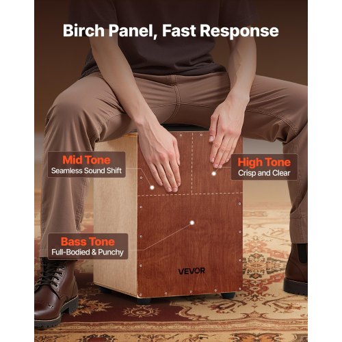 Cajon Box Drum Birch Wood Percussion Instrument with Snare Drum Wire Travel Case | EU