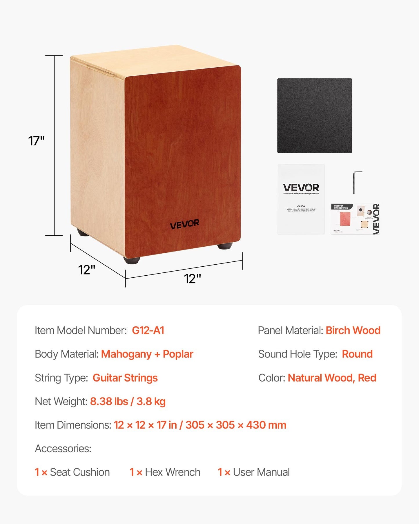 Cajon Box Drum Wooden Percussion Instrument Drum with Guitar Strings Birch Wood