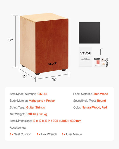 Cajon Box Drum Wooden Percussion Instrument Drum with Guitar Strings Birch Wood
