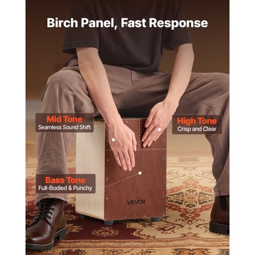 Cajon Box Drum Birch Wood Compact Percussion Instrument with Snare Drum | EU