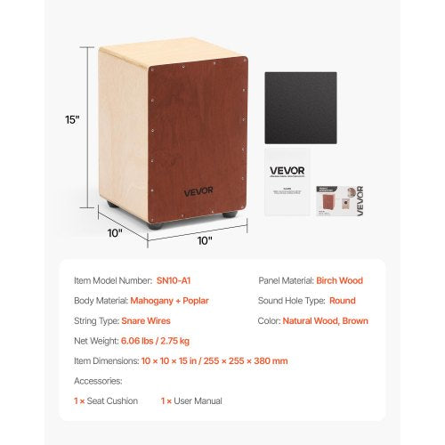 Cajon Box Drum Birch Wood Compact Percussion Instrument with Snare Drum | EU