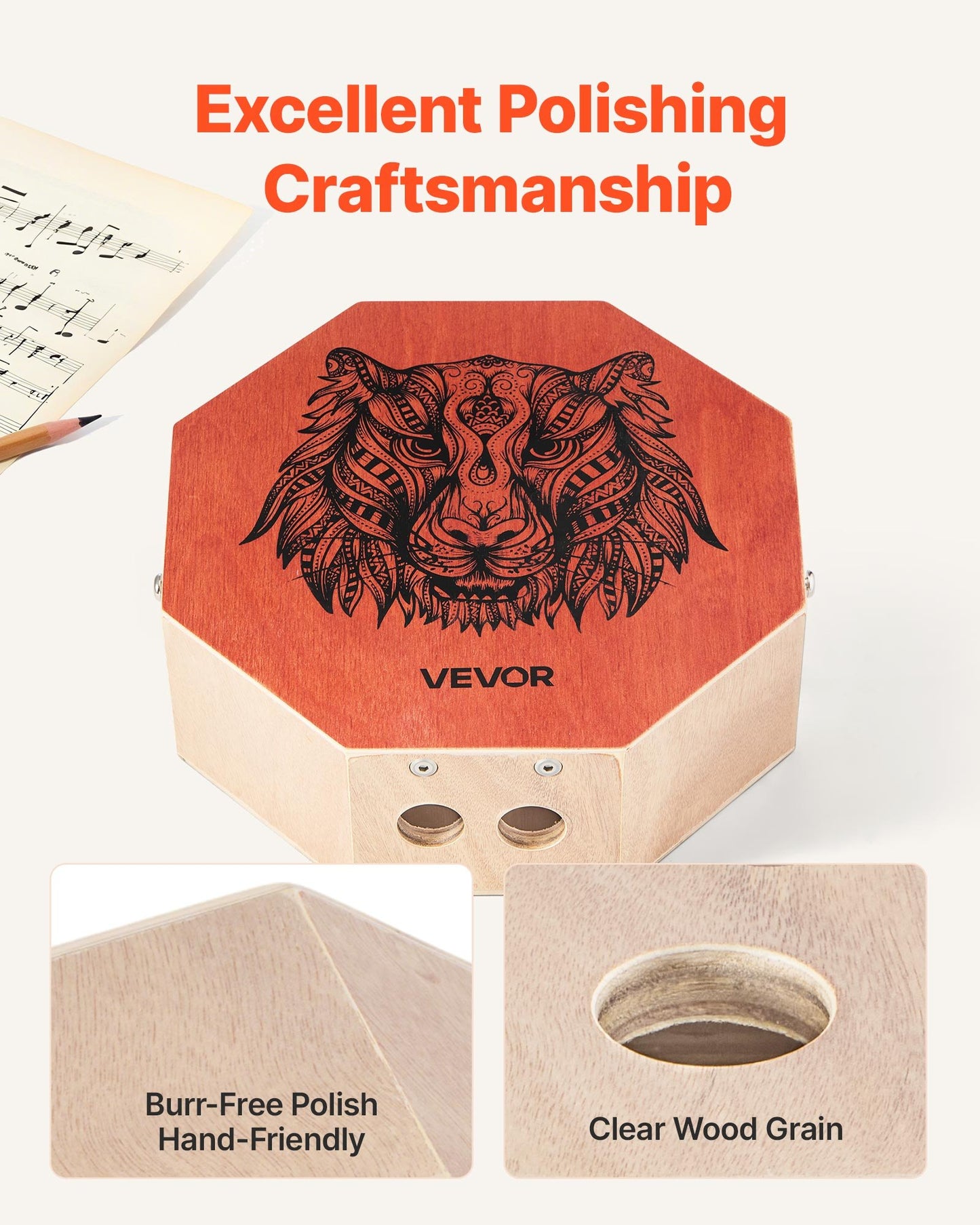 Unique Cajon Box Drum, with Internal Guitar Strings, Portable Wooden Percussion Box, Birch Wood Drum Musical Instrument with Adjustable Strap, for Beginners & Professionals, 11.6 x 11.6 x 4 in