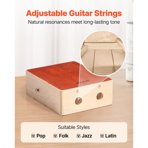 Cajon Box Drum Wooden Percussion Instrument with Guitar Strings Travel Case | EU