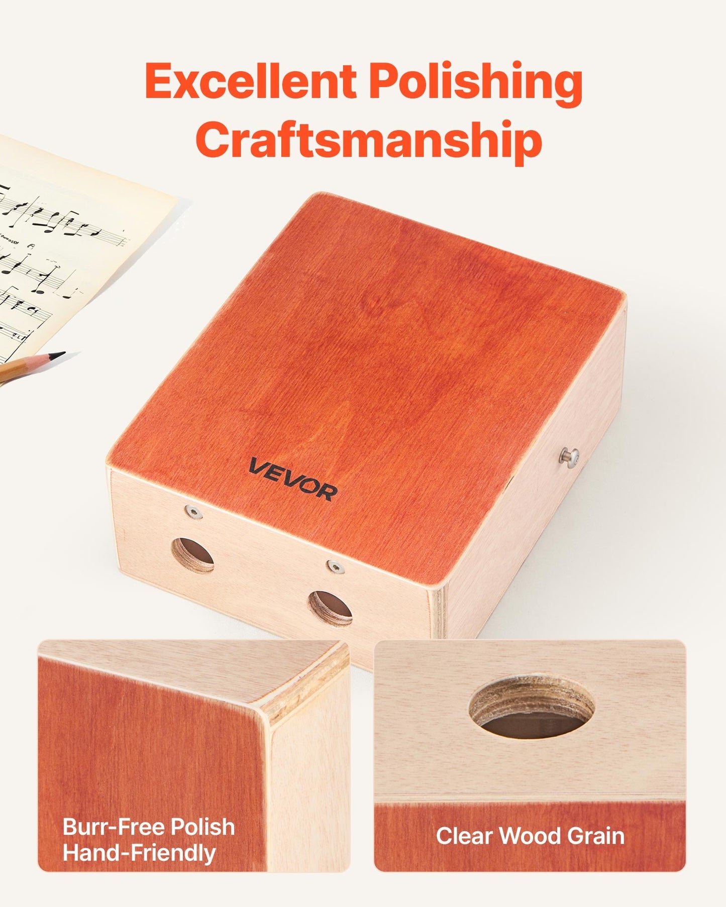 Cajon Box Drum Wood Percussion Instrument with Guitar Strings Travel Bag Strap