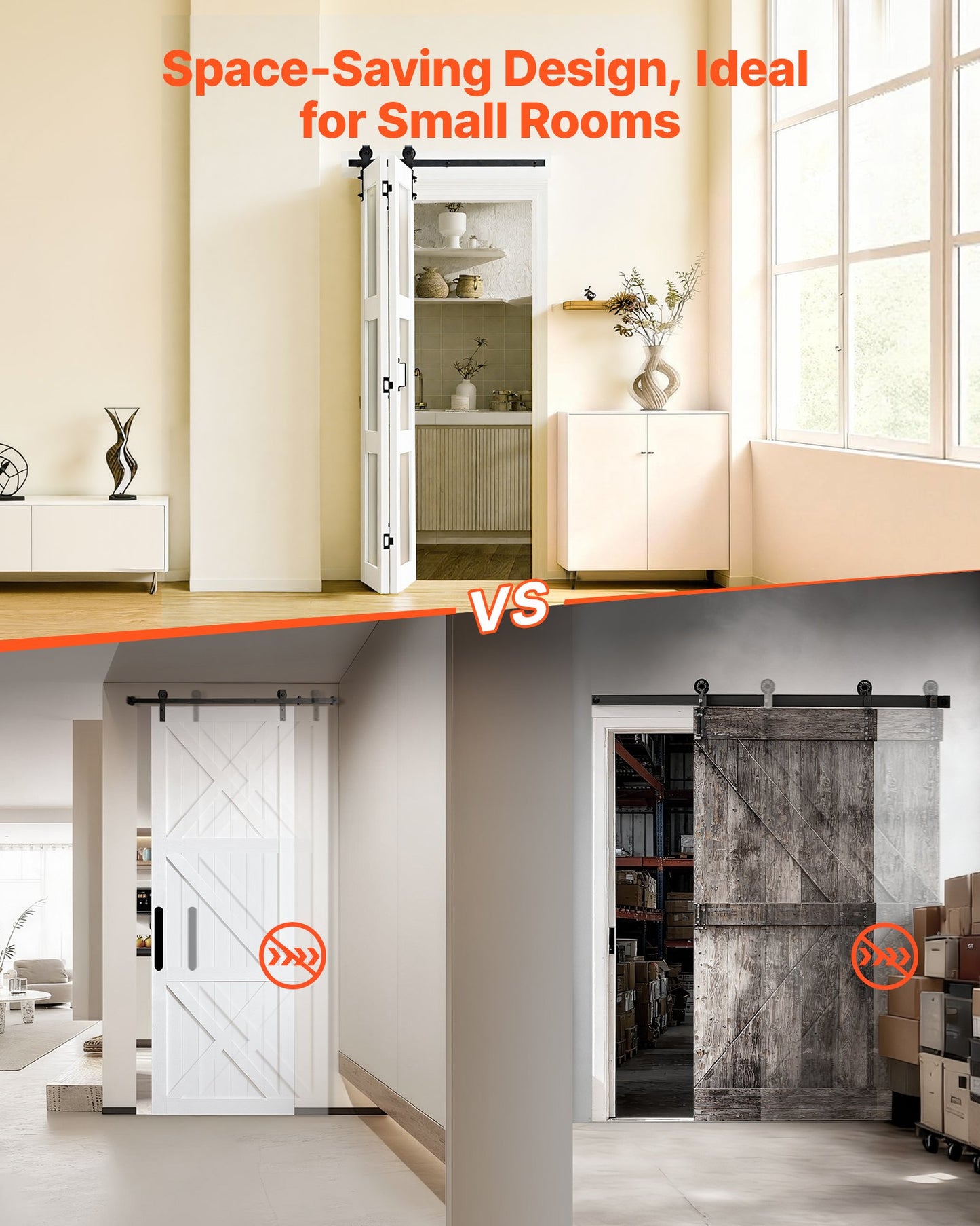 Bifold Barn Door, 36" x 84", MDF with Tempered Glass Bi-Fold Sliding Closet Doors, Hardware Kit Included, Space-Saving Design, Pre-Assembled Panels for Bedroom, Living Room, Wardrobe, White