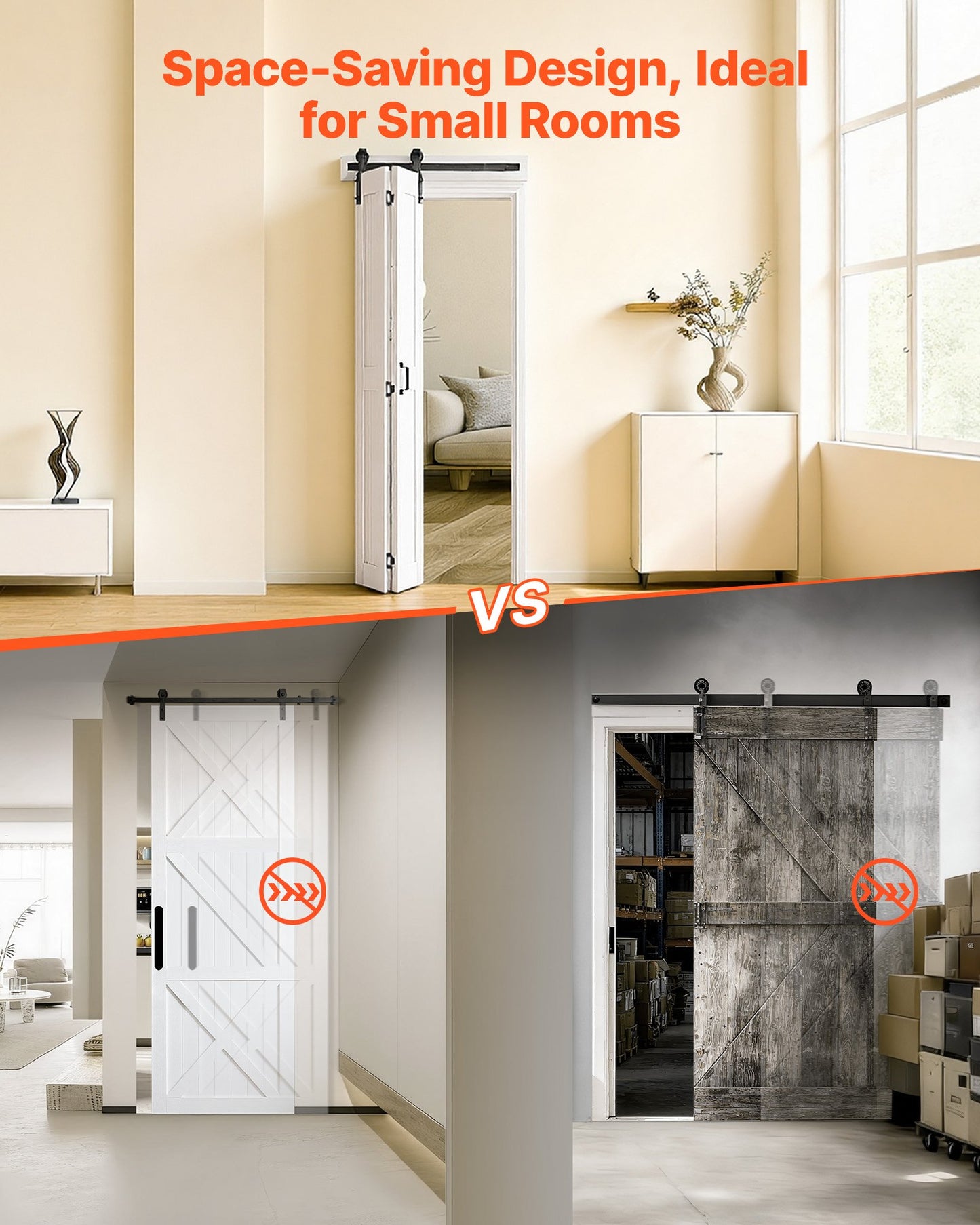 Bifold Barn Door, 24" x 84", MDF Bi-Fold Sliding Closet Doors, Hardware Kit Included, H-Frame Space-Saving Design, Need to Assemble, for Bedroom, Living Room, Wardrobe and Room Divider, White