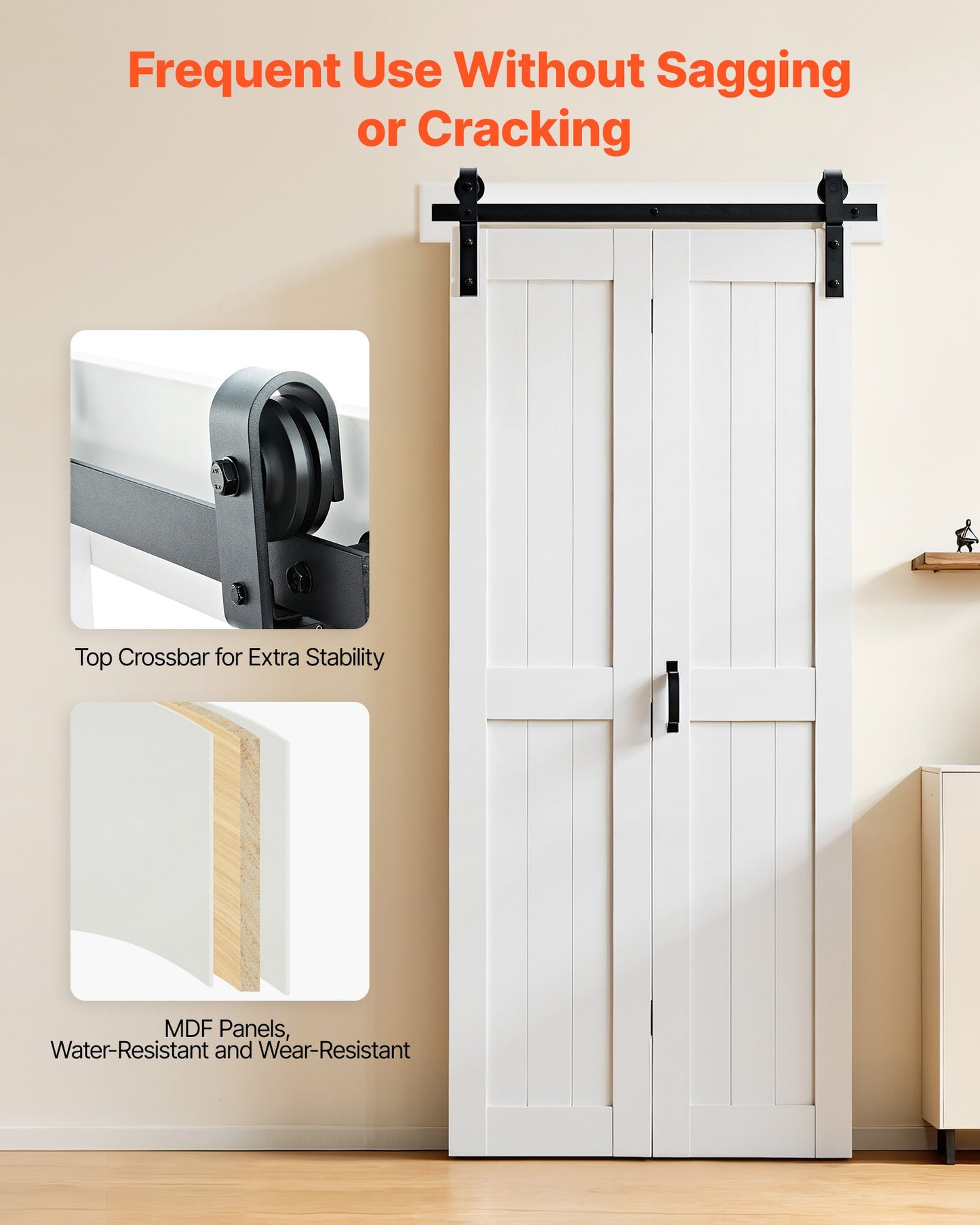 Bifold Barn Door, 36" x 84", MDF Bi-Fold Sliding Closet Doors, Hardware Kit Included, H-Frame Space-Saving Design, Need to Assemble, for Bedroom, Living Room, Wardrobe and Room Divider, White