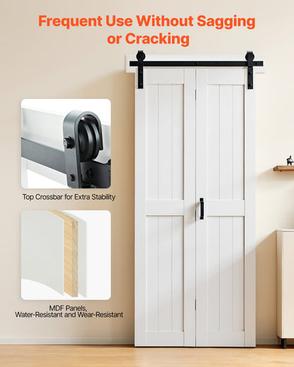 Bifold Barn Door, 36" x 84", MDF Bi-Fold Sliding Closet Doors, Hardware Kit Included, H-Frame Space-Saving Design, Need to Assemble, for Bedroom, Living Room, Wardrobe and Room Divider, White