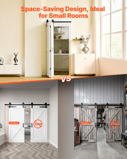 Bifold Barn Door, 36" x 84", MDF Bi-Fold Sliding Closet Doors, Hardware Kit Included, H-Frame Space-Saving Design, Need to Assemble, for Bedroom, Living Room, Wardrobe and Room Divider, White