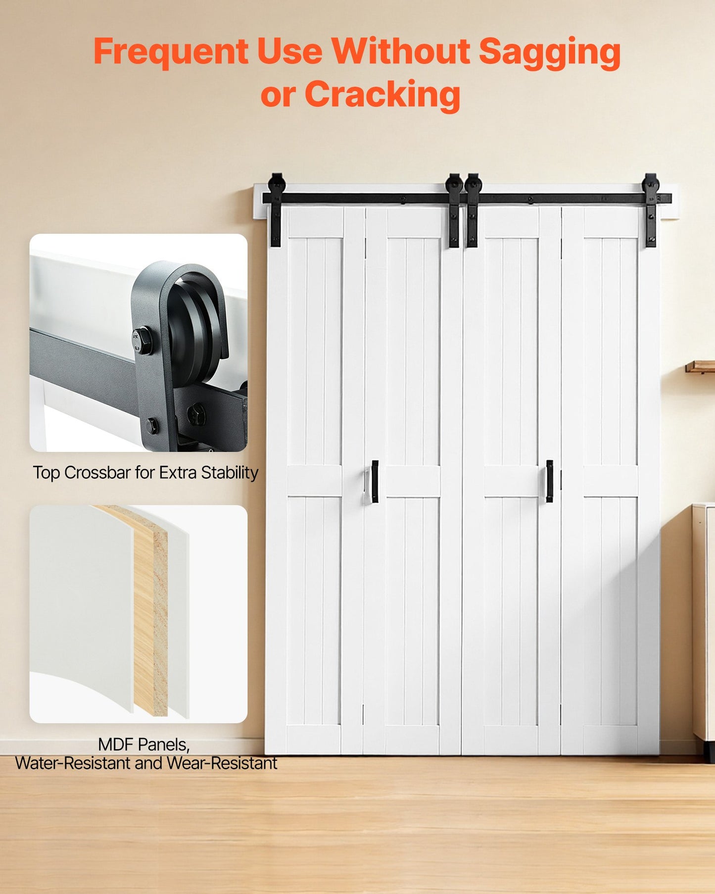 Bifold Barn Door, 60" x 84", MDF Bi-Fold Sliding Closet Doors, Hardware Kit Included, H-Frame Space-Saving Design, Pre-Assembled Panels for Bedroom, Living Room, Wardrobe and Room Divider, White