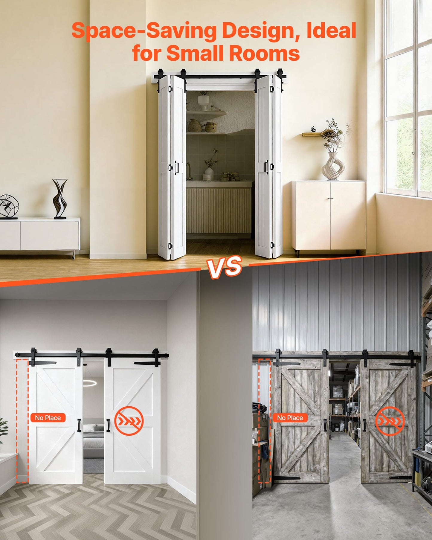 Bifold Barn Door, 60" x 84", MDF Bi-Fold Sliding Closet Doors, Hardware Kit Included, H-Frame Space-Saving Design, Pre-Assembled Panels for Bedroom, Living Room, Wardrobe and Room Divider, White